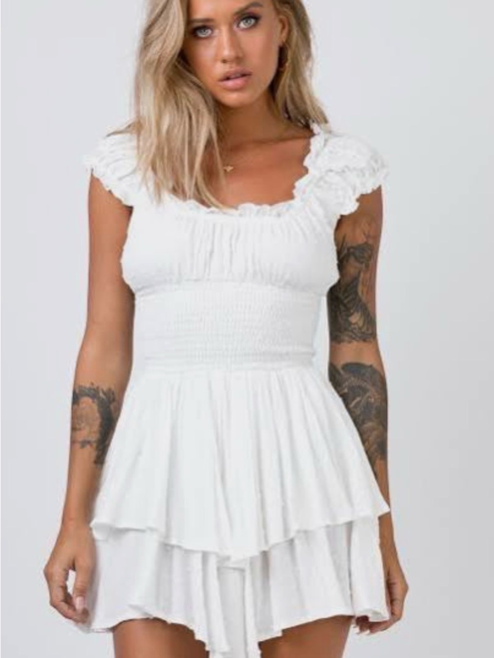 Princess Polly White Smocked Ruffle Mini Dress